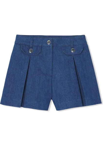 Mavi Pileli Denim Kız Çocuk Şort Etek