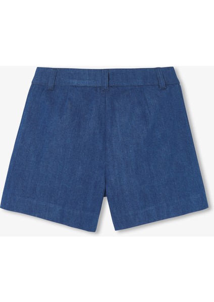 Mavi Pileli Denim Kız Çocuk Şort Etek