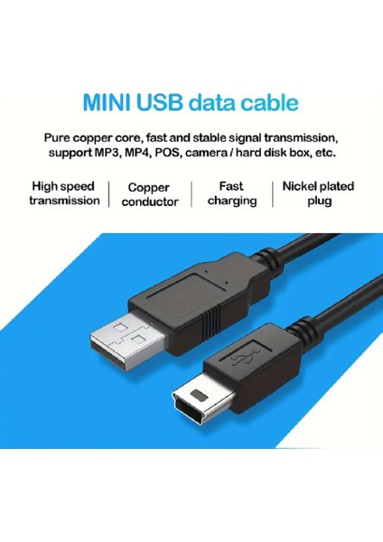 3 Metre Ps3 Kol Şarj Kablosu Dualshock 5 Pin Mini USB Usb5-Pin 2.0 Erkek A Mini 5 Pin B Piramit Uç 3mt Kablo