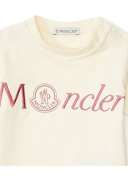 Krem Logo Nakışlı Kız Çocuk T-Shirt modelleri