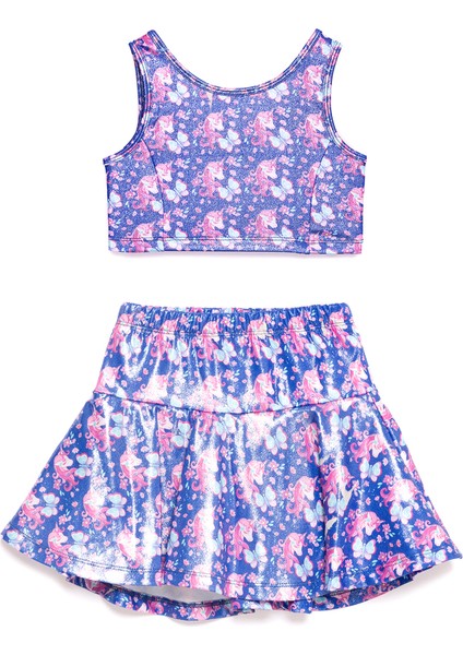 Unicorns Flowers Mavi Kız Çocuk 2li Set