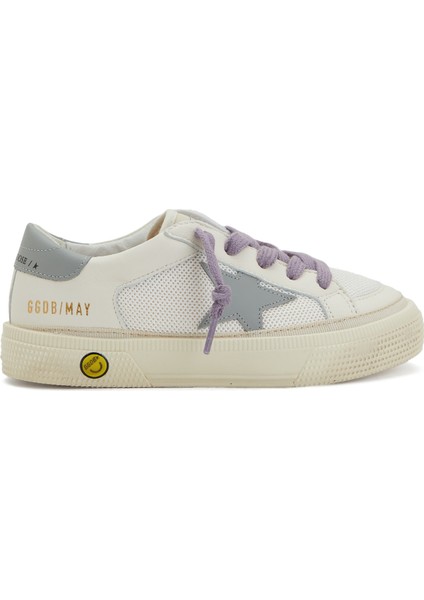 May Beyaz Logolu Unisex Çocuk Deri Sneaker