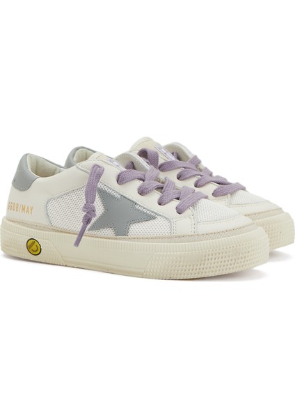 May Beyaz Logolu Unisex Çocuk Deri Sneaker