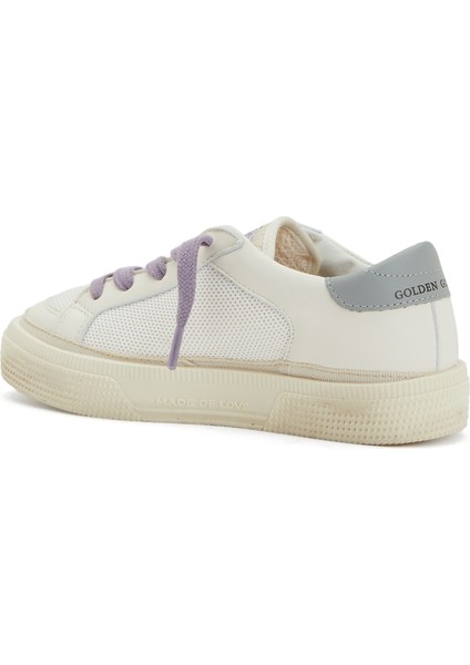 May Beyaz Logolu Unisex Çocuk Deri Sneaker