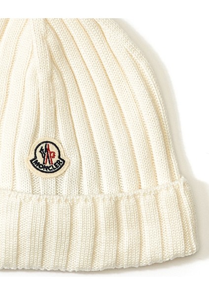 Beyaz Logo Patchli Unisex Çocuk Yün Bere