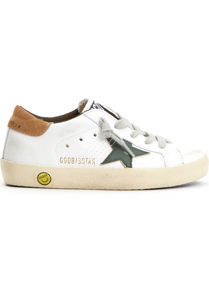 Beyaz Yıldız Patchli Unisex Çocuk Deri Sneaker