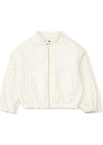 Beyaz Kız Çocuk Tweed Mont