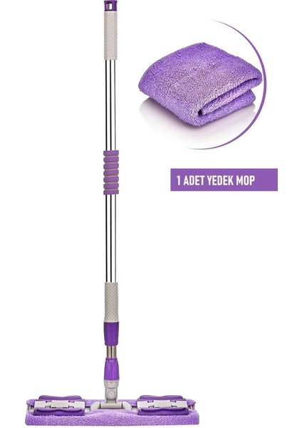 Mandallı Teleskopik Mop, 2 Bez ve Temizlik Mendiline Uyumlu, Pratik ve Kullanışlı