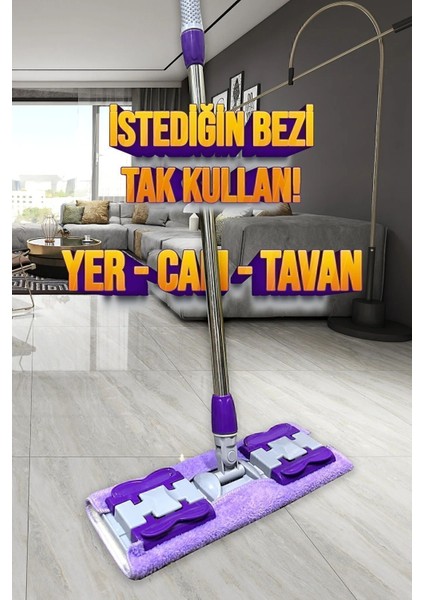 Mandallı Teleskopik Mop, 2 Bez ve Temizlik Mendiline Uyumlu, Pratik ve Kullanışlı indirimleri