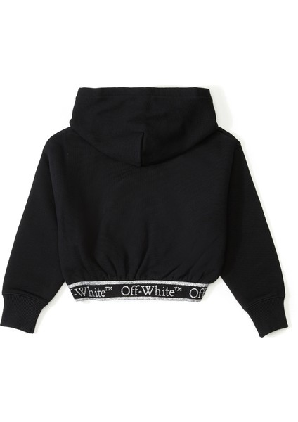 Siyah Kapüşonlu Kız Çocuk Crop Sweatshirt