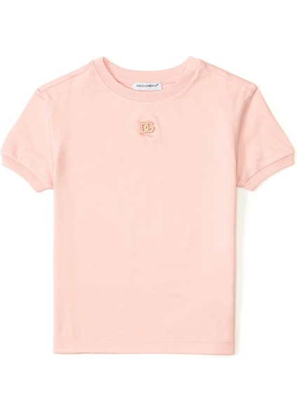 Açık Pembe Logo Detaylı T-Shirt