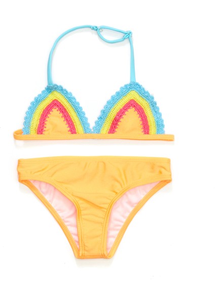 Maillot Turuncu Nakışlı Kız Çocuk Bikini Takımı