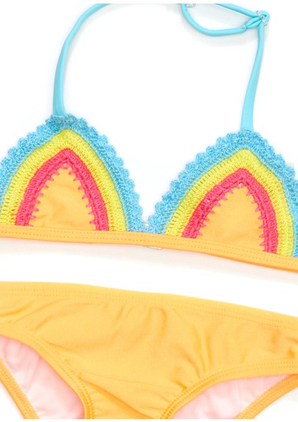 Maillot Turuncu Nakışlı Kız Çocuk Bikini Takımı