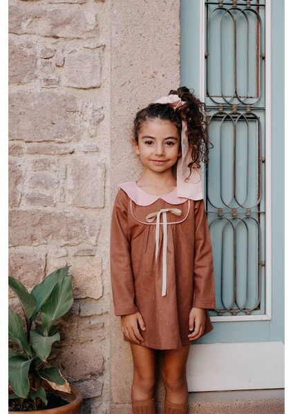Babe Pembe Yakalı Kız Çocuk Elbise