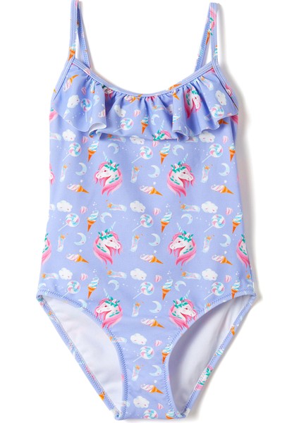 Unicorn In Wonderland Lila Kız Çocuk Mayo