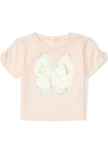 Açık Pembe Payet Işlemeli Kız Çocuk T-Shirt