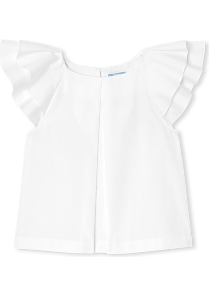 Beyaz Fırfır Kollu Kız Çocuk Poplin Bluz