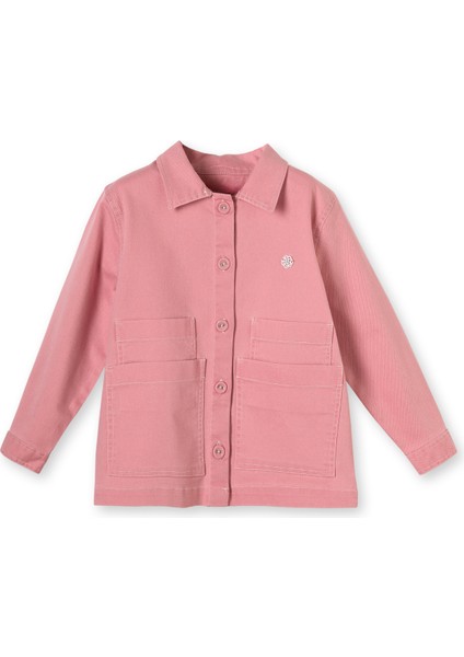 Pembe Pamuklu Denim Cepli Gömlek Yaka Kız Çocuk Ceket