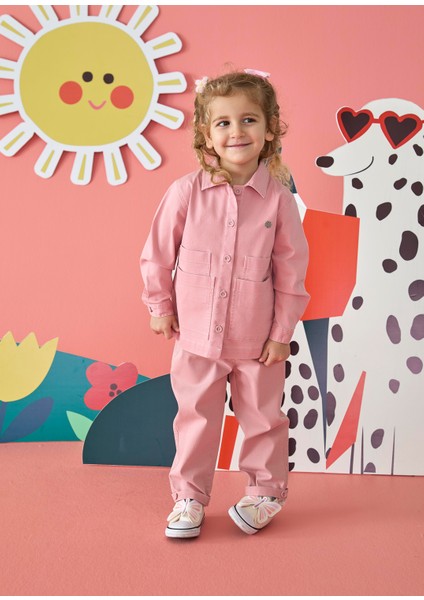 Pembe Pamuklu Denim Cepli Gömlek Yaka Kız Çocuk Ceket modelleri