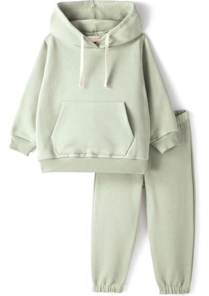 Yeşil Kapüşonlu Unisex Çocuk Eşofman Takımı