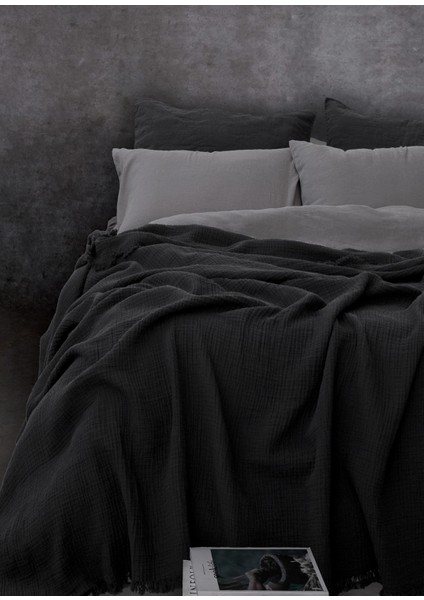 Cocoon Siyah %100 Pamuk King Size Yatak Örtüsü 240 x 260 cm