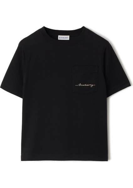 Cedar Logo Siyah Pamuklu Kısa Kollu Unisex Çocuk T-Shirt