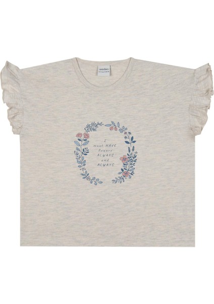 Yaz Buketi Gri Fırfırlı Kız Çocuk T-Shirt