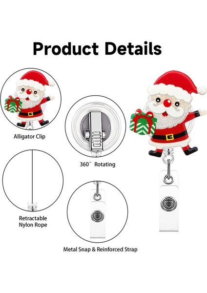 Noel Rozeti Makarası Geri Çekilebilir Hemşire Klipsleri Tatil Sevimli Isim Kimlik Makarası, Öğretmen (Yurt Dışından) modelleri