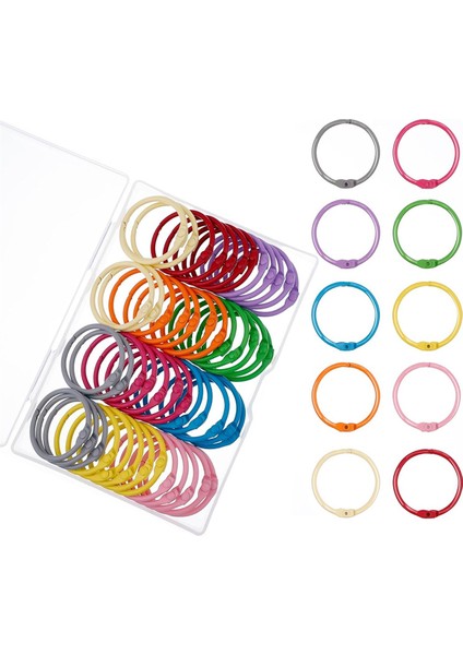 50 Adet Metalik Gevşek Yapraklı Dosya Halkaları 1 1/5 Inç Renkli Kitap Halkaları, Metal Çelik Kağıt Anahtarlık, 10 Renk (Yurt Dışından)