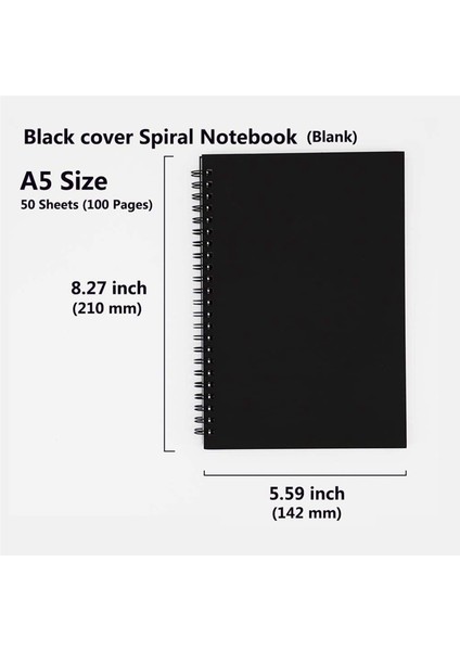 10 Adet A5 Siyah Spiral Defter Boş Eskiz Defteri Çizgisiz Günlük Paketi Kalın Kağıt 50 Sayfa 100 Çizgisiz Sayfa (Yurt Dışından)