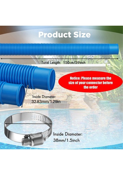 Yer Üstü Havuzlar Için 2 Paket Havuz Hortumu, 1,5 Inç Çap 59 Inç Uzunluğunda Filtre Pompası Hortumu Pompa Modeli 607, 637 ile Uyumlu (Yurt Dışından) fiyatları