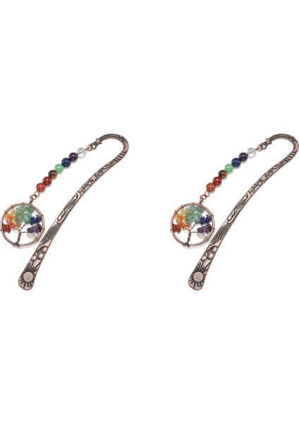 2x Çakra Kristal Ayracı Vintage Metal Ağaç Ayraçları Kadın Öğrenci Öğretmen Mezuniyet Noel Hediyesi (Yurt Dışından)