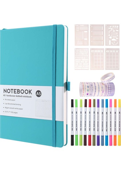 Noktalı Günlük Seti, A5 Sert Kapaklı Defter Numaralı Sayfalar, Başlangıç Seviyesi Için Noktalı Günlük Seti Mavi (Yurt Dışından)