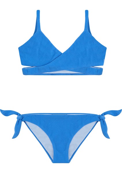 Claire Mavi Cut Out Detaylı Havlu Dokulu Kız Çocuk Bikini Takımı