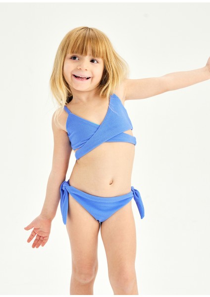Claire Mavi Cut Out Detaylı Havlu Dokulu Kız Çocuk Bikini Takımı modelleri