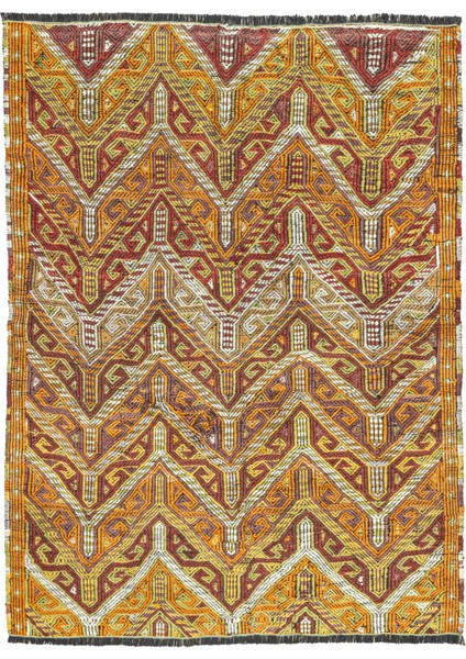 Kortu Etnik El Dokuma Yünlü Turuncu Cicim Kilim 131X166 cm