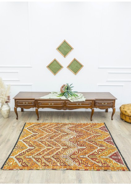 Kortu Etnik El Dokuma Yünlü Turuncu Cicim Kilim 131X166 cm fiyatları