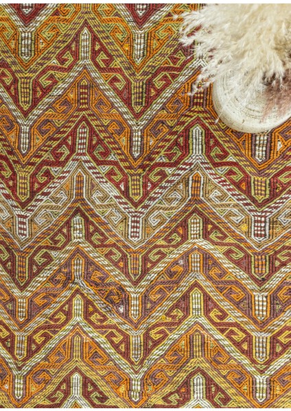 Kortu Etnik El Dokuma Yünlü Turuncu Cicim Kilim 131X166 cm modelleri