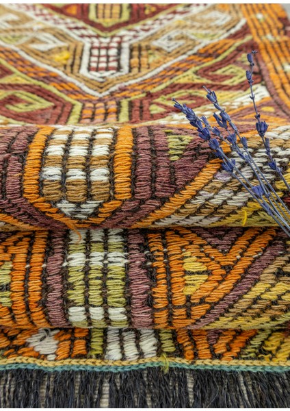 Kortu Etnik El Dokuma Yünlü Turuncu Cicim Kilim 131X166 cm fırsatları