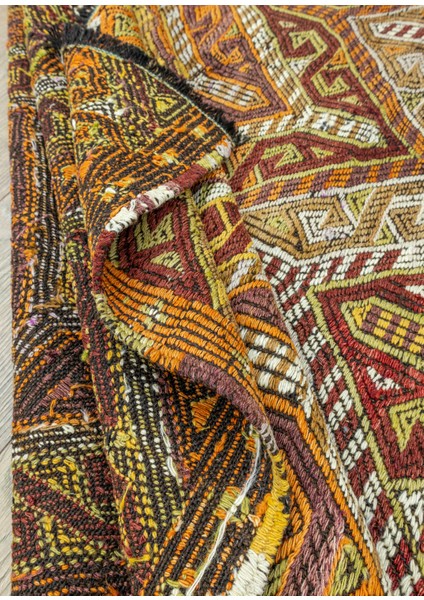 Kortu Etnik El Dokuma Yünlü Turuncu Cicim Kilim 131X166 cm indirimleri
