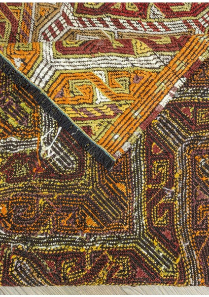 Kortu Etnik El Dokuma Yünlü Turuncu Cicim Kilim 131X166 cm
