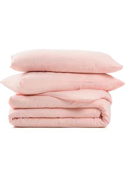 Washed Linen Pembe Keten Çift Kişilik Nevresim Kılıfı 200 x 220 cm