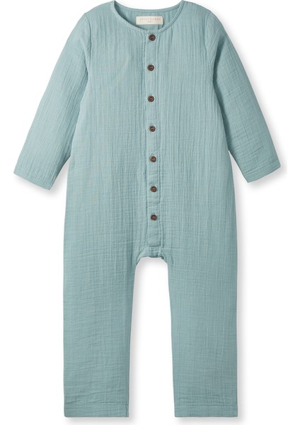 Turkuaz Müslin Uzun Kollu Unisex Çocuk Romper Tulum