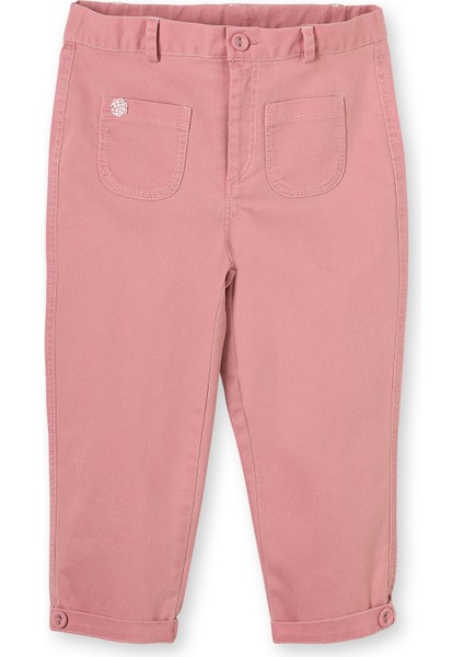 Pembe Pamuklu Denim Cepli Beli Lastikli Kız Çocuk Pantolon