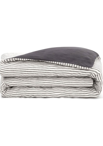 Striped Serenity Antrasit Keten Çift Kişilik Nevresim Kılıfı 200 x 220 cm
