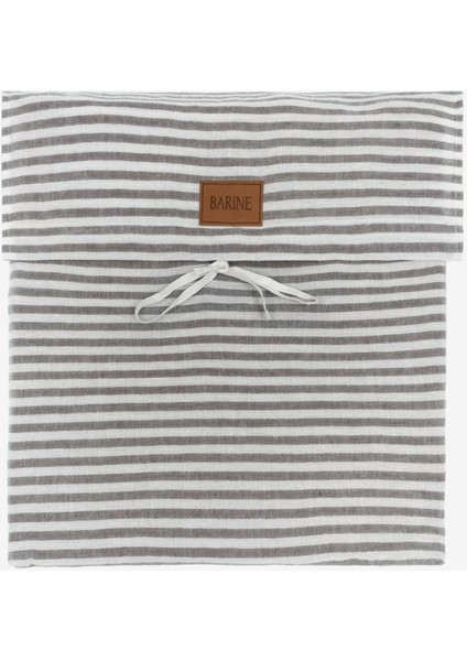 Striped Serenity Antrasit Keten Çift Kişilik Nevresim Kılıfı 200 x 220 cm