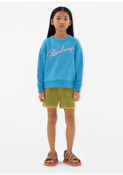 Mathew Rope Laces Logo Pamuklu Mavi Unisex Çocuk Sweatshirt modelleri