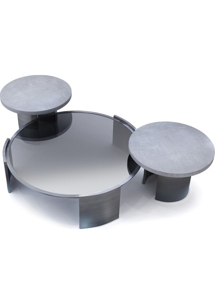 Joy Gri Cam Tabla Özel Patine Cilalı Metal Ayaklı Orta Sehpa