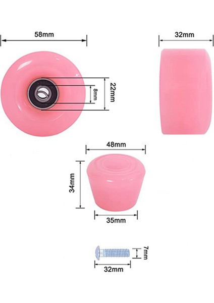 8 Parça Paten Tekerleği Seti, Burun Tıkaçlı, 58MM x 32MM, 82A Dış Mekan/iç Mekan Paten Tekerleği Pembe (Yurt Dışından)