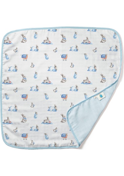 %100 Pamuk Bebe Lapin Mavi Çift Kat Müslin Battaniye